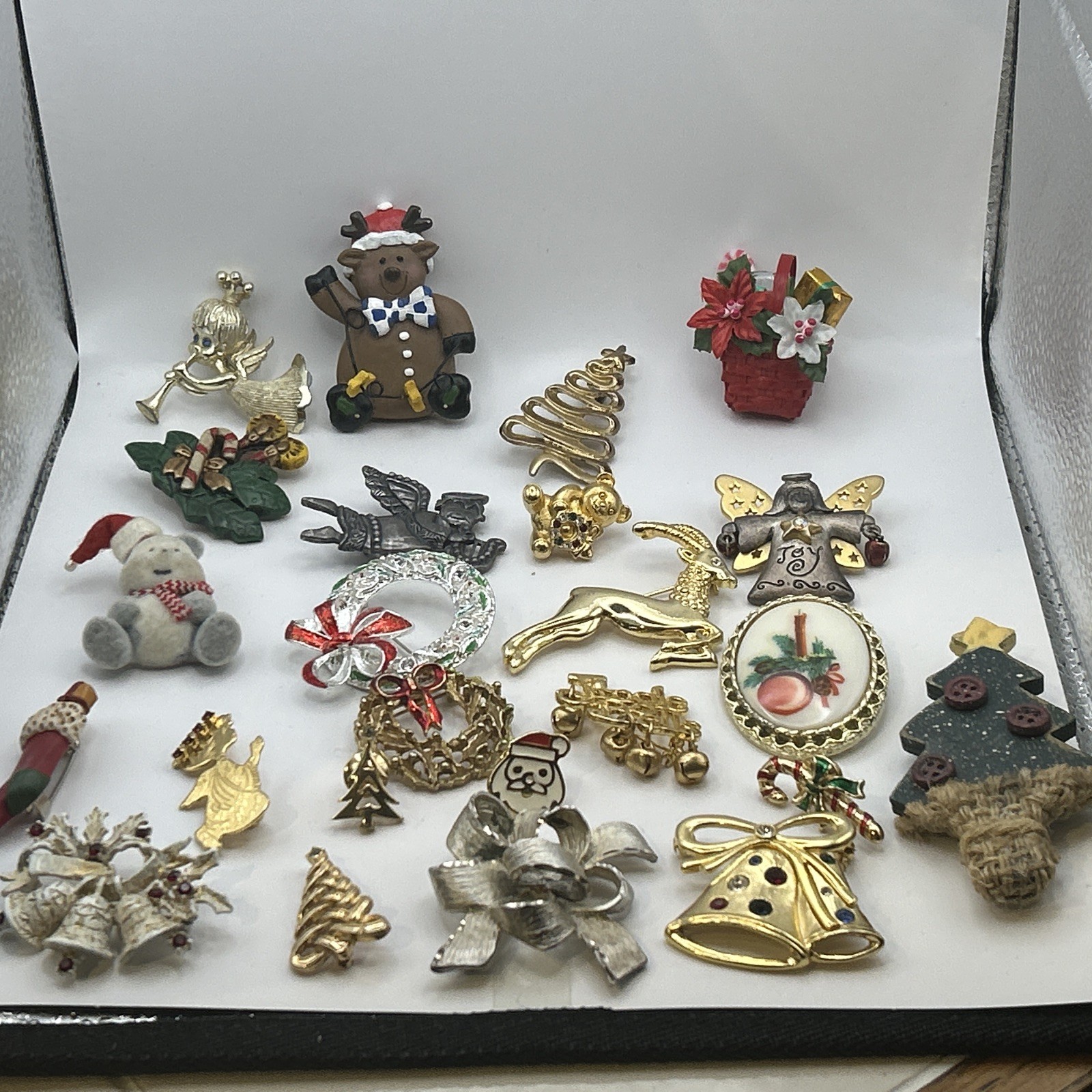 Vintage -now 24 Christmas Brooch /pin Lot Some Signed Bells, Trees, Angels, +