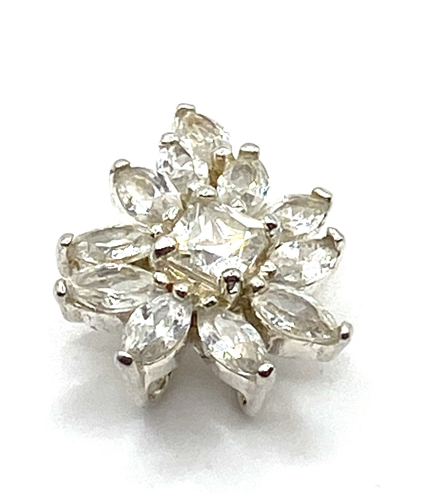 Vintage Sterling Silver CZ Flower Sparkling Pendant 1” Long