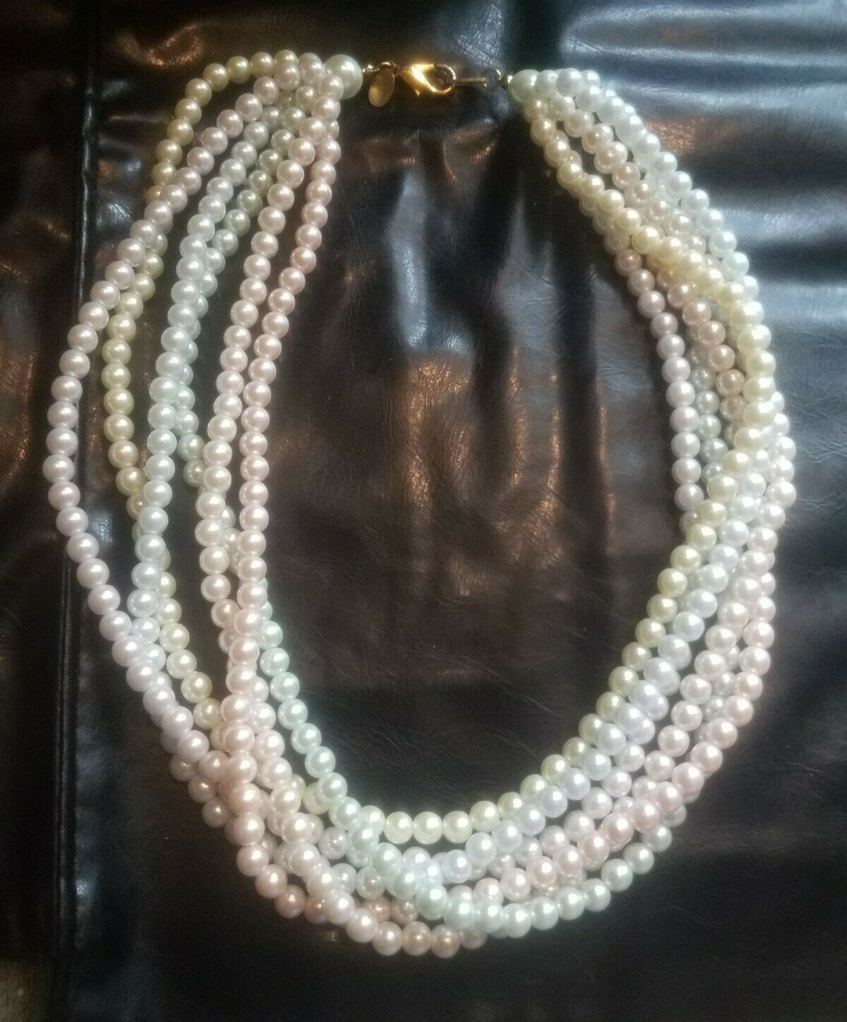 Vintage Joan Rivers 6 Strand MULTI COLOR Pastels Faux PEARL Necklace 19″