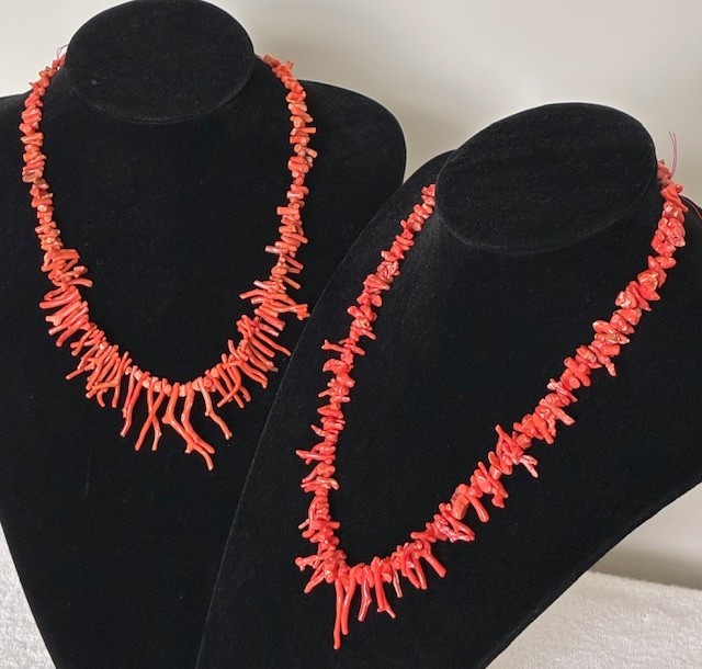 Salmon Color Graduated Branch Coral (2) Strands (no clasp) total weight 72gm