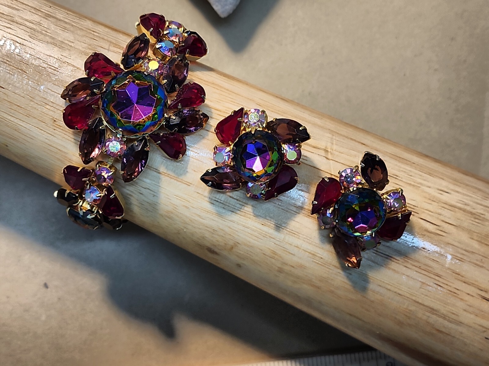 Vintage Juliana Amethyst Red Watermelon Vitrail AB Demi Parure Bracelet Earrings