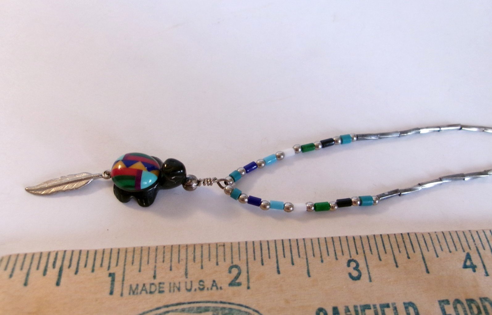 Inlay Turtle Pendant Necklace 18″ Liquid Silver & Bead Chain