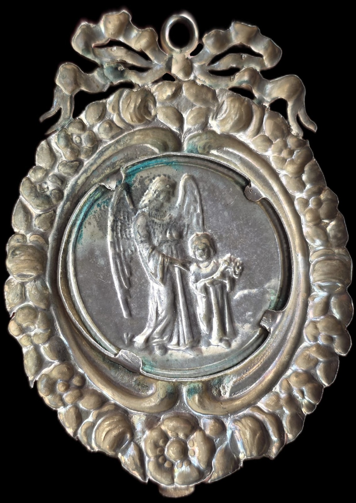 Fine Antique 19Th Century Art Nouveau Silver Divine Protection Pendant Ca 1890