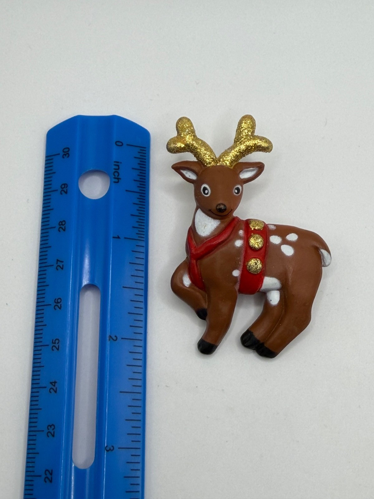 FUN WORLD S LEHMAN BROWN REINDEER CHRISTMAS PIN BROOCH GLITTER ANTLERS HOLIDAY