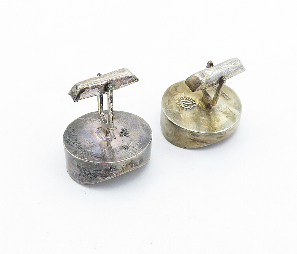 MEXICO 925 Sterling Silver Vintage Concave Cuff Links & Tie Clip Set TR1226