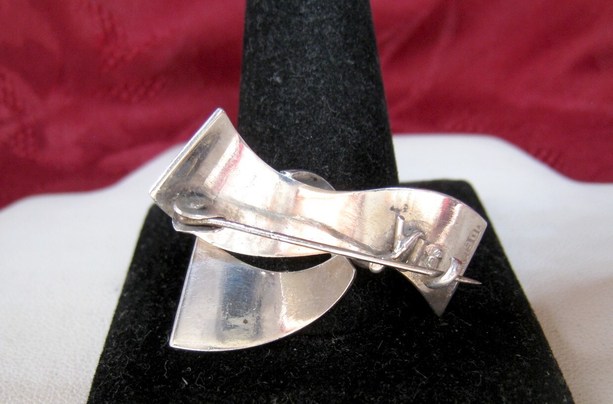 RARE VINTAGE 900 SILVER GUATEMALA MULTI COLOR RIBBON BOW BROOCH PIN 4.8 GR
