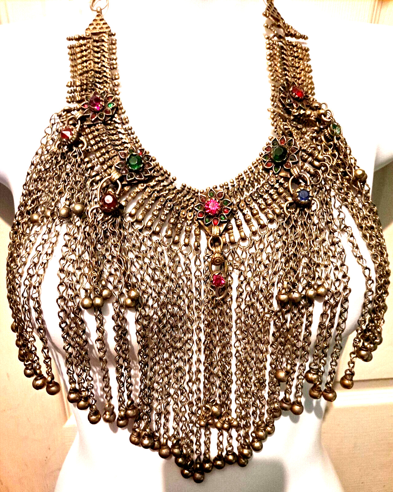 Vint Cascade Afghani Necklace Huge Fringe Afghanistan Necklace Heavy Authentic