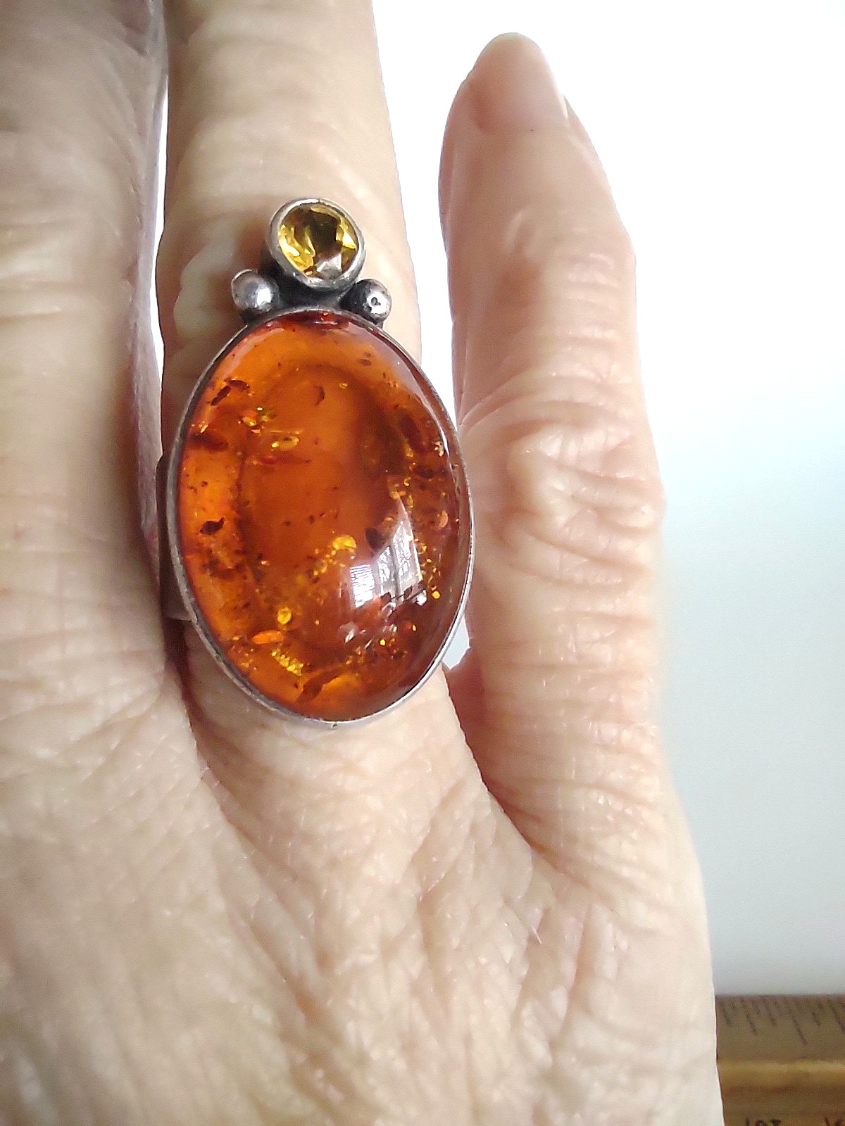 AKR Amy Kahn Russell Signed Sterling 925 Baltic Amber Modernist Ring Size 7