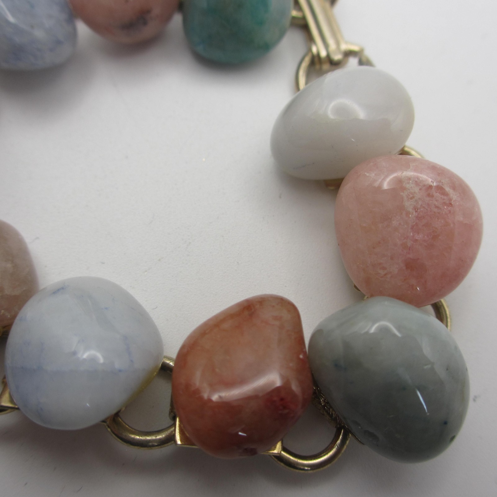 Vintage Gem Stone Bracelet Multicolor Pastel Gold Tone