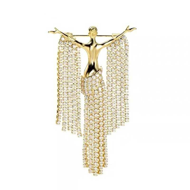 Rhinstone Ladies Doll Brooch Alloy Beauty tassel Girl Women Men Jewelry Gift