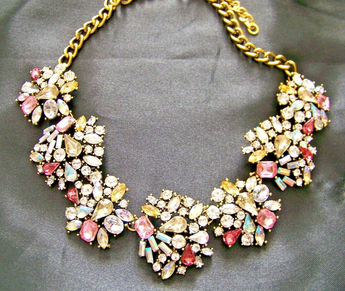 Vintage Style Pastel Multi Color Rhinestone and Glass Necklace
