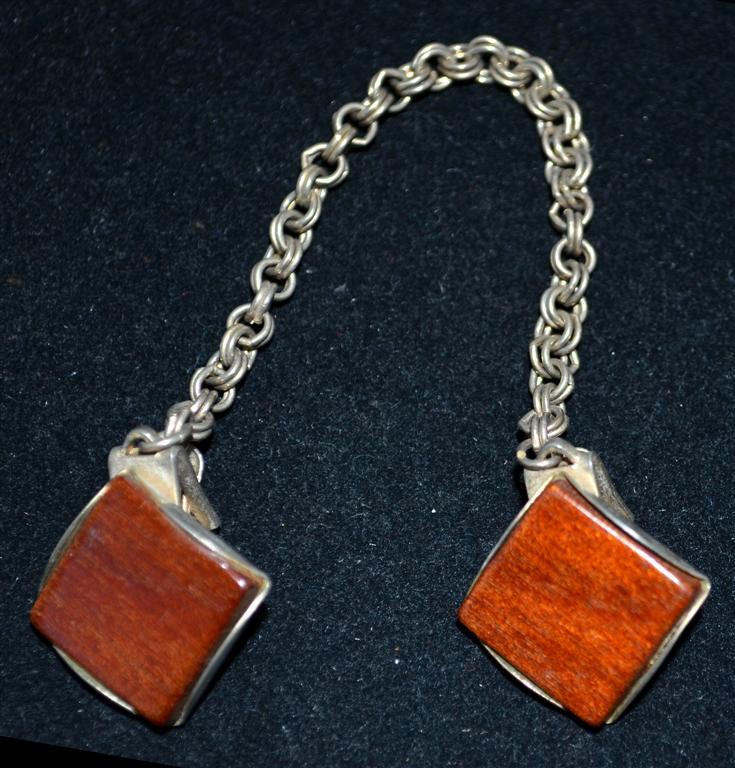 Vintage Reddish Brown Square Stone Sweater Guard with Gold Tone Chain