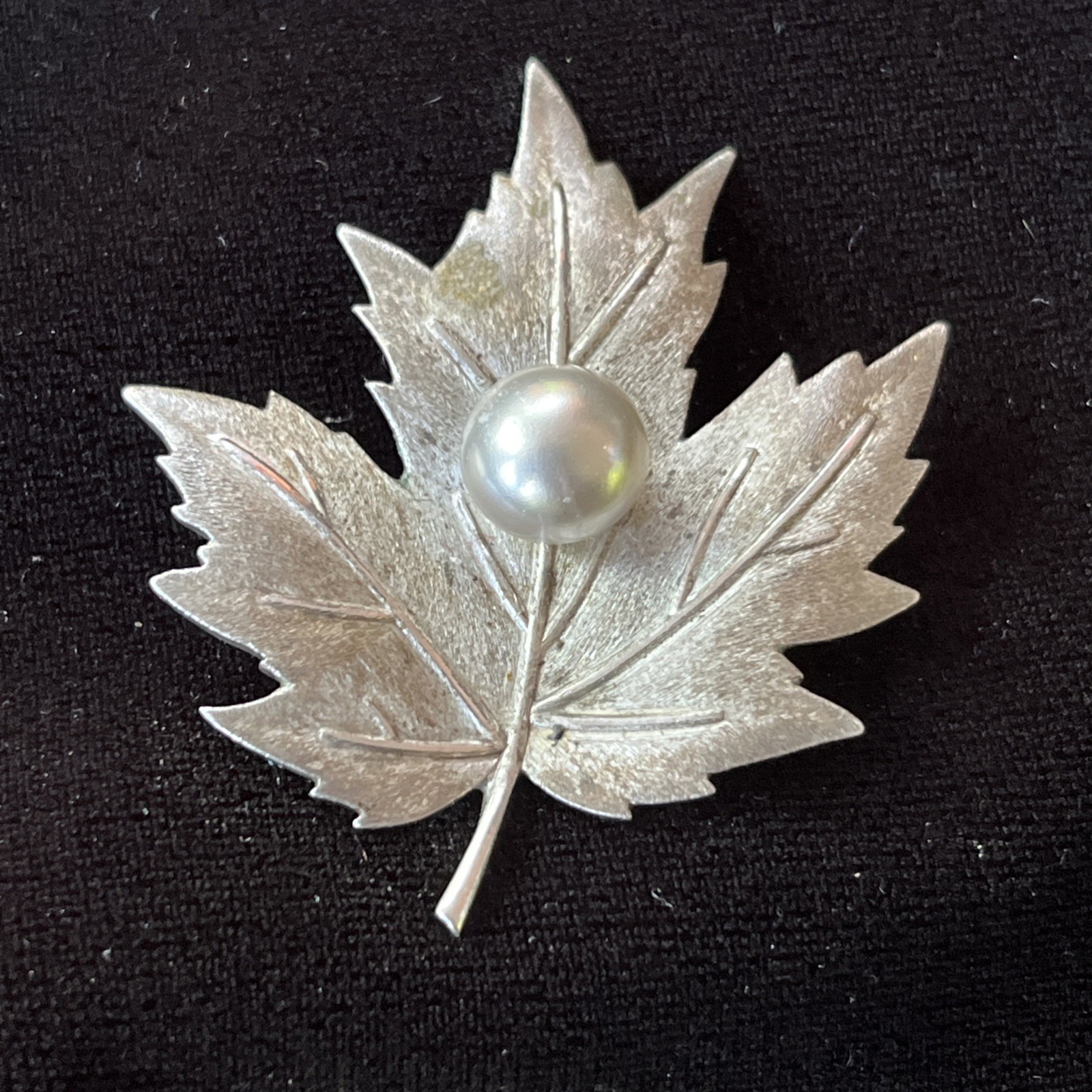 Mikimoto Sterling Silver Leaf And Pearl Brooch