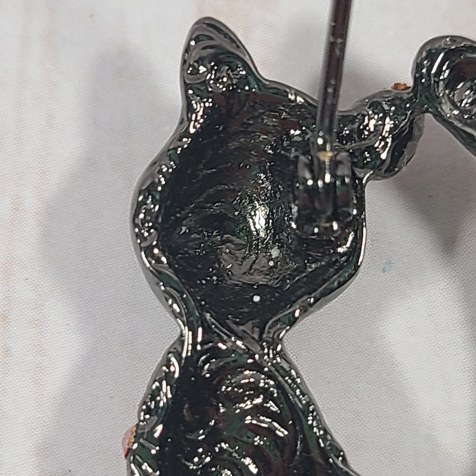 Vintage Black Cat Pin /Brooch Gunmetal-Tone W/Pink Rhinestones 1928 Jewelry Co