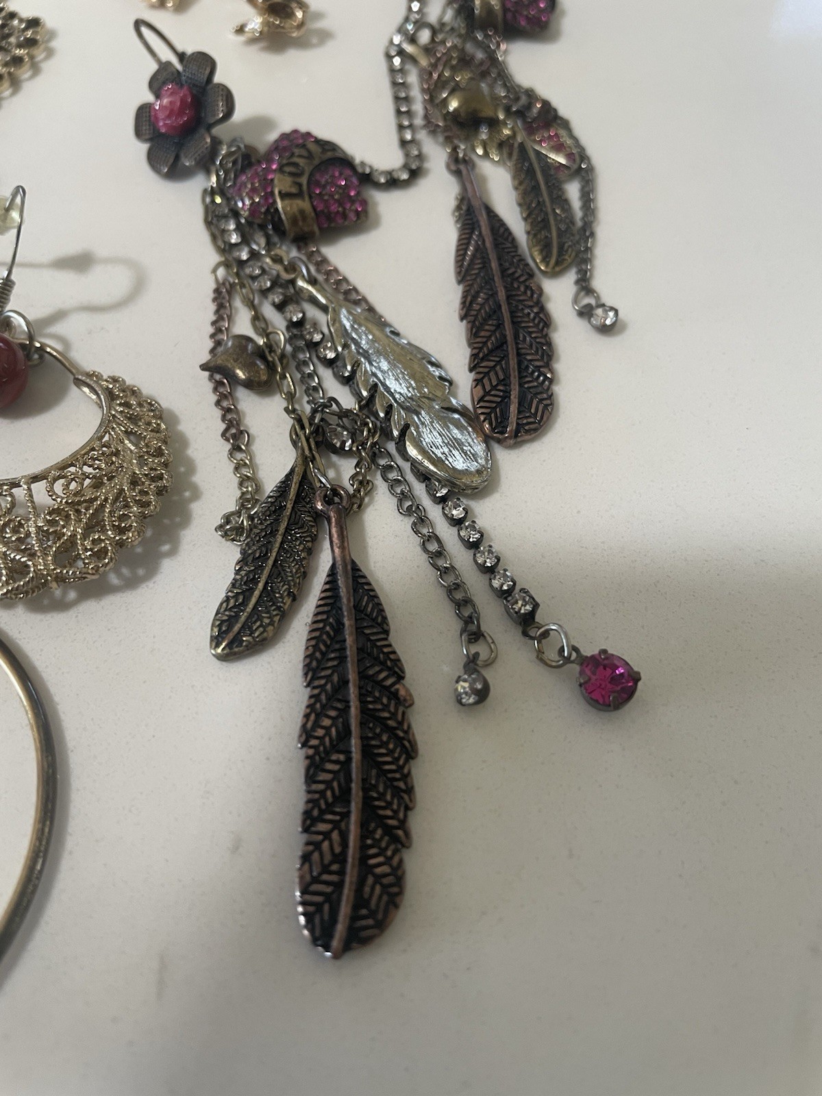 Vintage Costume Jewelry Earrings Lot (9 Pairs) Boho Fairy Dangle Hoops Retro