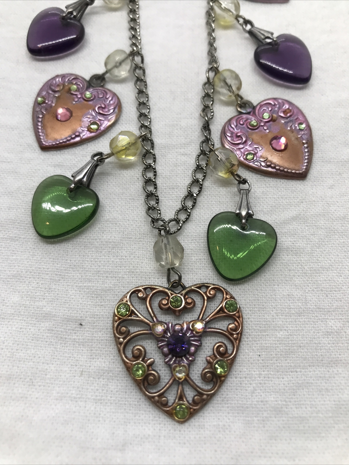 Vintage Glass Works Studio Glass & Silver Charms in Multi Colors Necklace 17