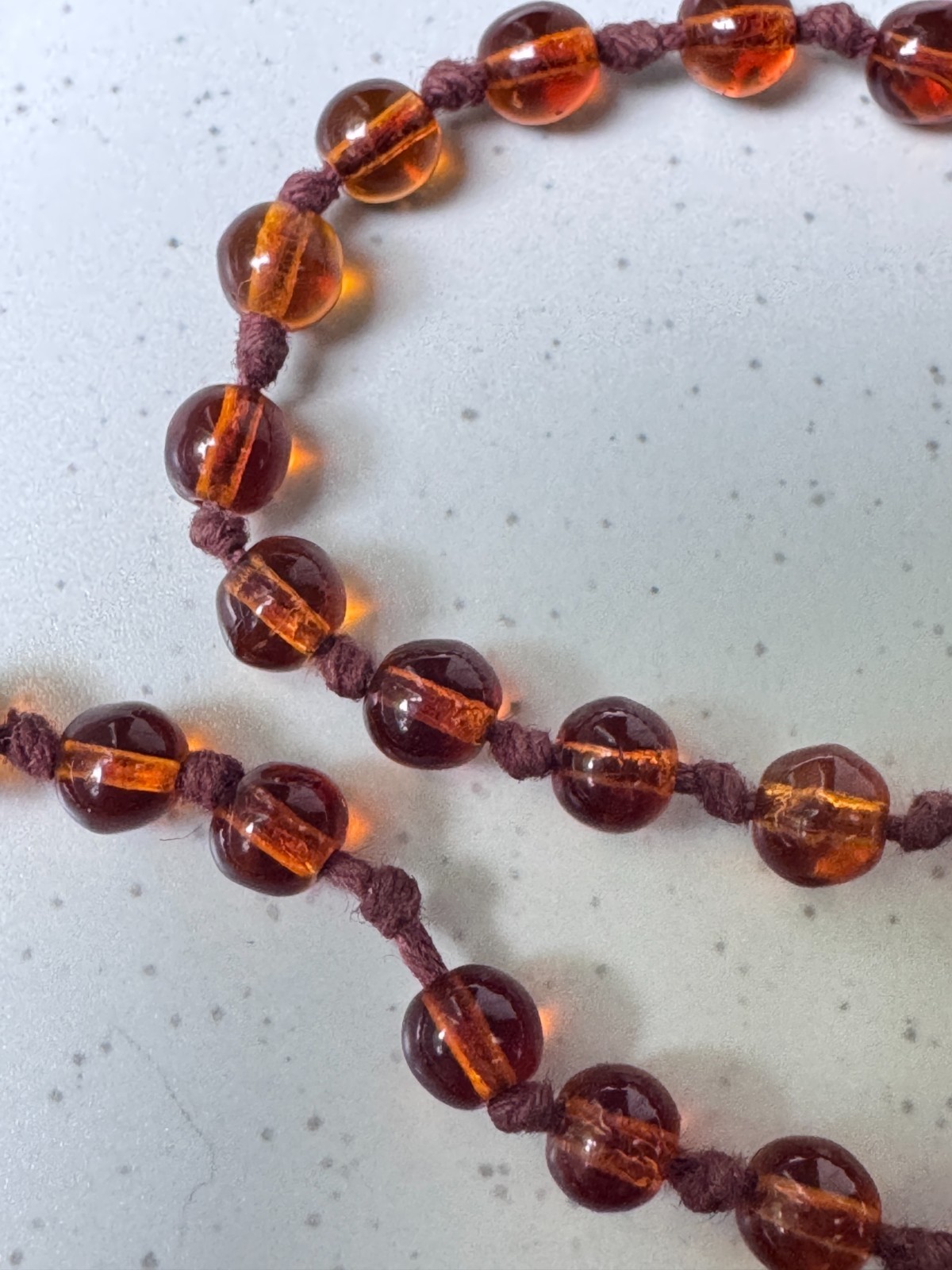 Vintage ART DECO Graduated Bead FAUX Amber Necklace, Czech Glass, Hand knot, 32”