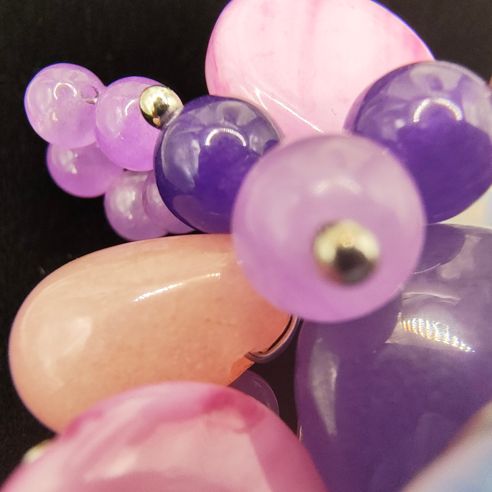 Chunky Purple Art Glass Brooch Pin Silver Tone Glass Beads Cluster Wire Abstract