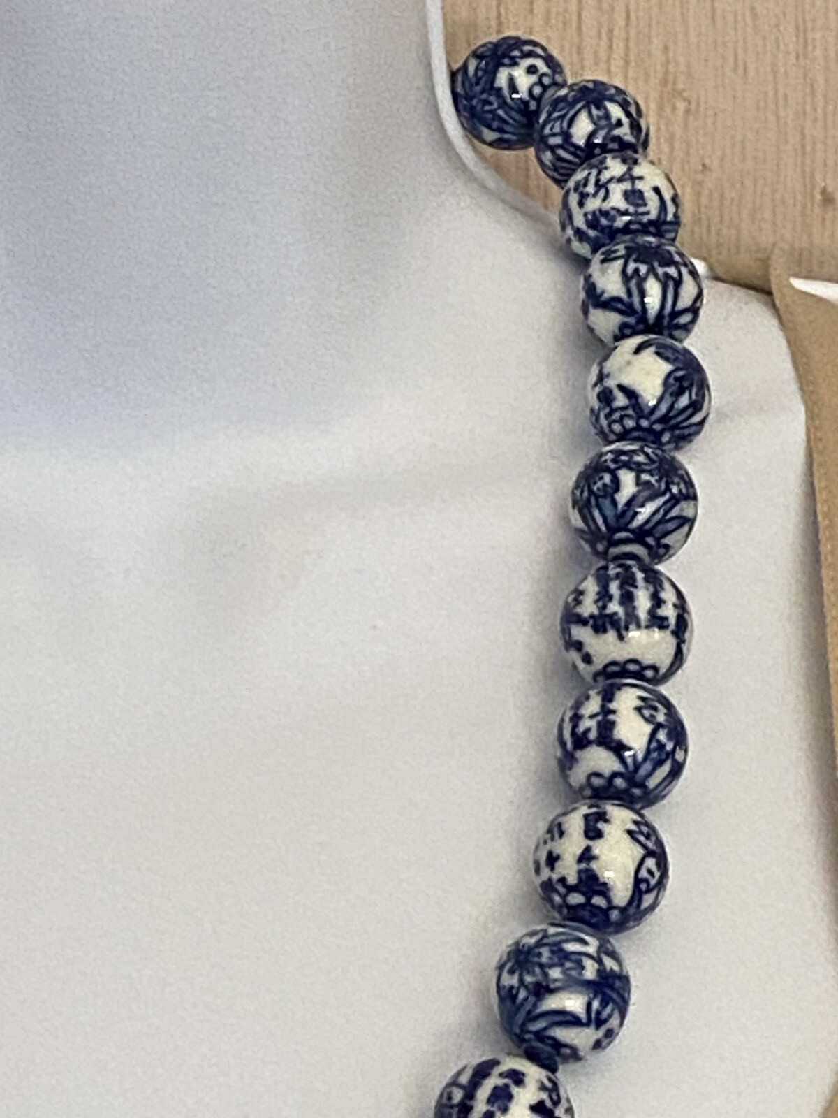 Vintage Chinese Export Blue White Large Porcelain Beaded Necklace Filigree Clasp