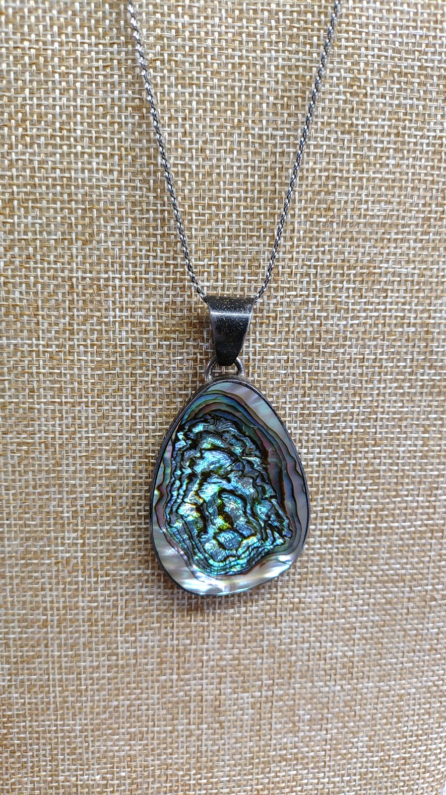 Vintage Sterling Silver Abalone Shell Pendant Necklace .925