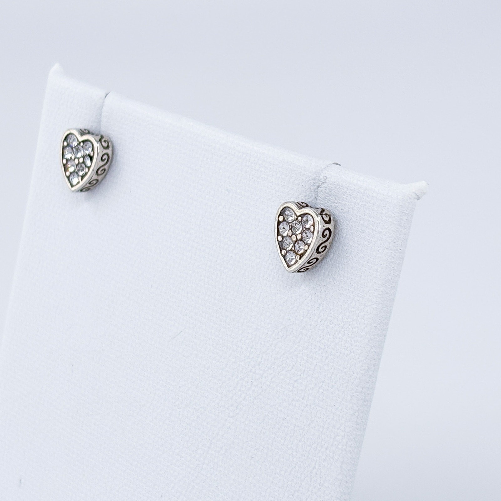 Vintage Sterling Silver Heart Earrings 1cm | Cubic Zirconia Studs | Romance