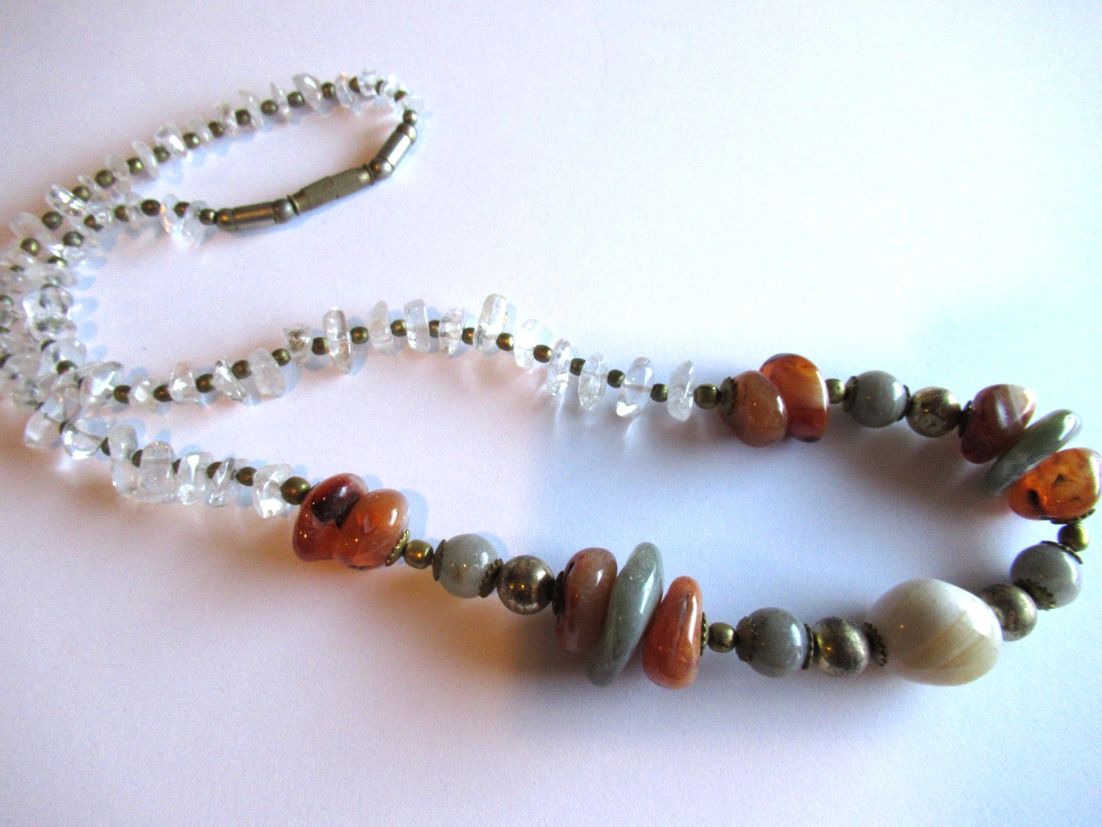 Art Deco 40’s Bohemian Ethnic Mexico Agate Quartz jasper Carnelian Necklace