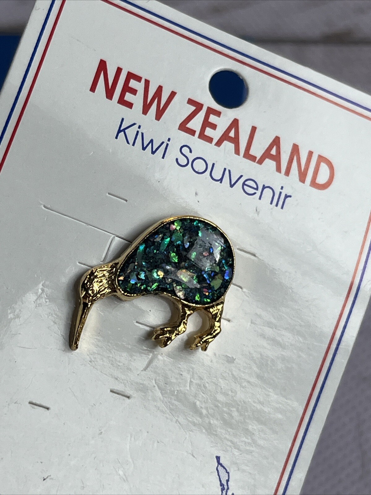 Vintage New Zealand Paua Abalone Shell Tiny Petite Kiwi Bird Brooch Or Pin