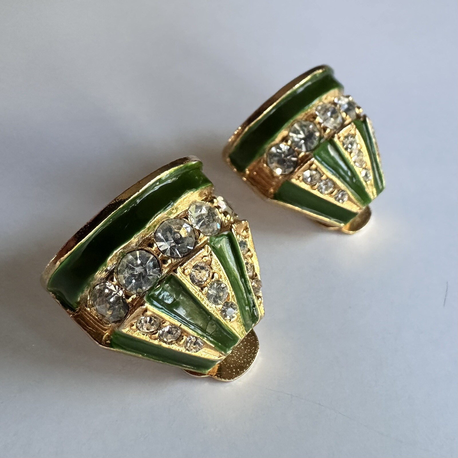 Vintage 1960s Kenneth Jay Lane Signed K.J.L. Gilt Enamel Rhinestone Earrings
