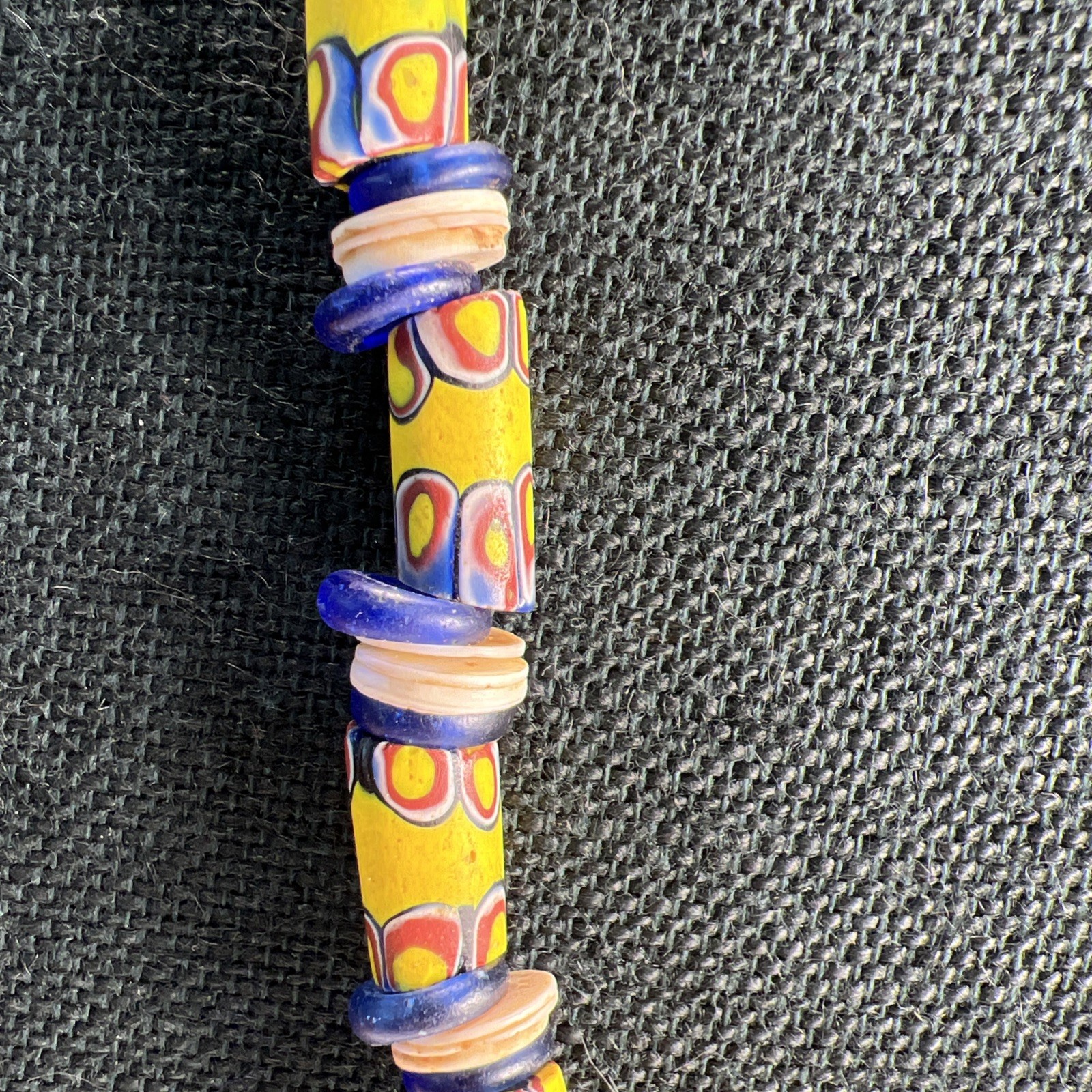 Matched Venetian Millefiori African Trade Bead Necklace 14kt GF Fish Hook Clasp