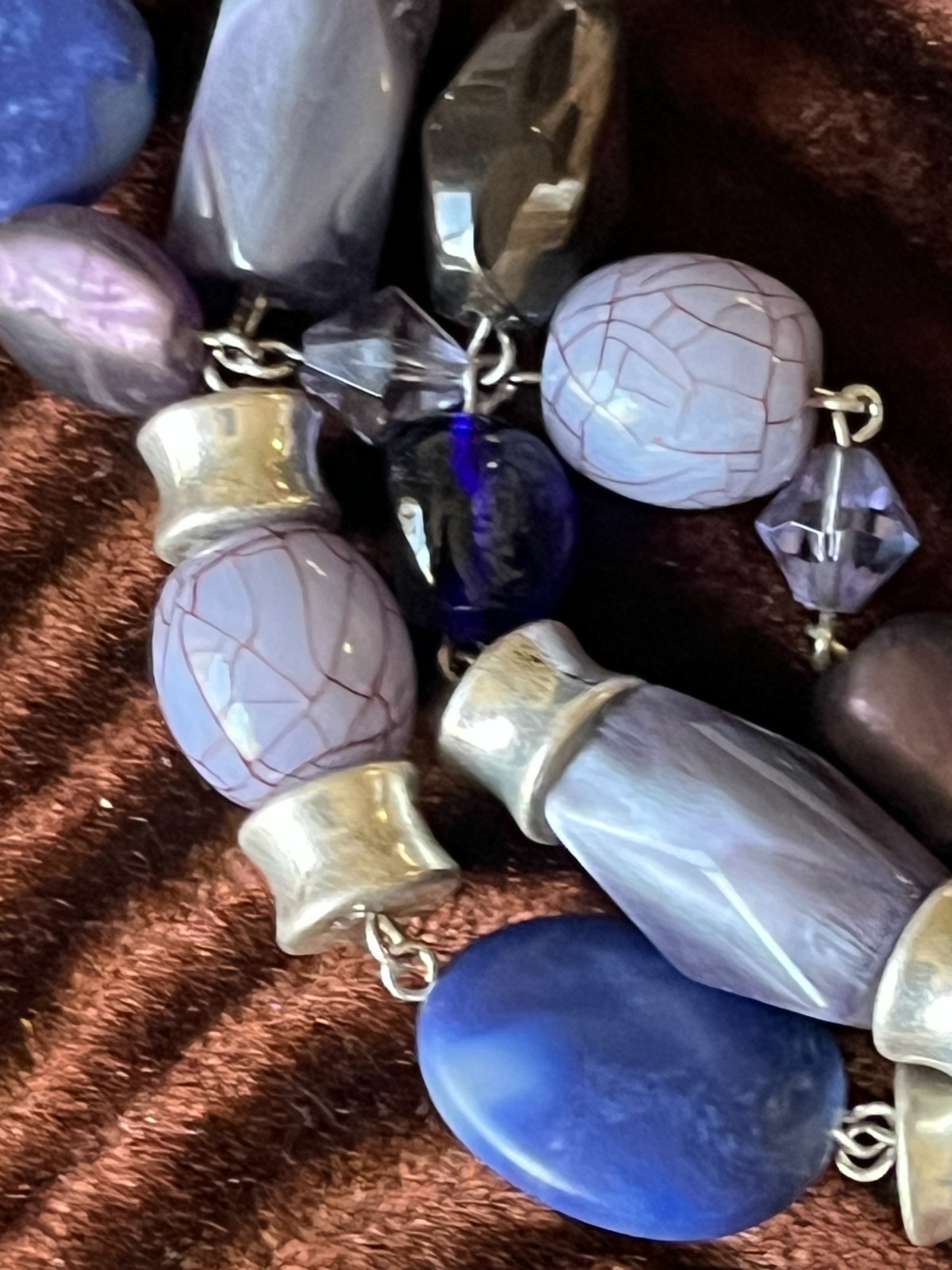 NECKLACE Coldwater Creek Purple and Blue Beads, 3 Layered Chunky Bib Faux Stone