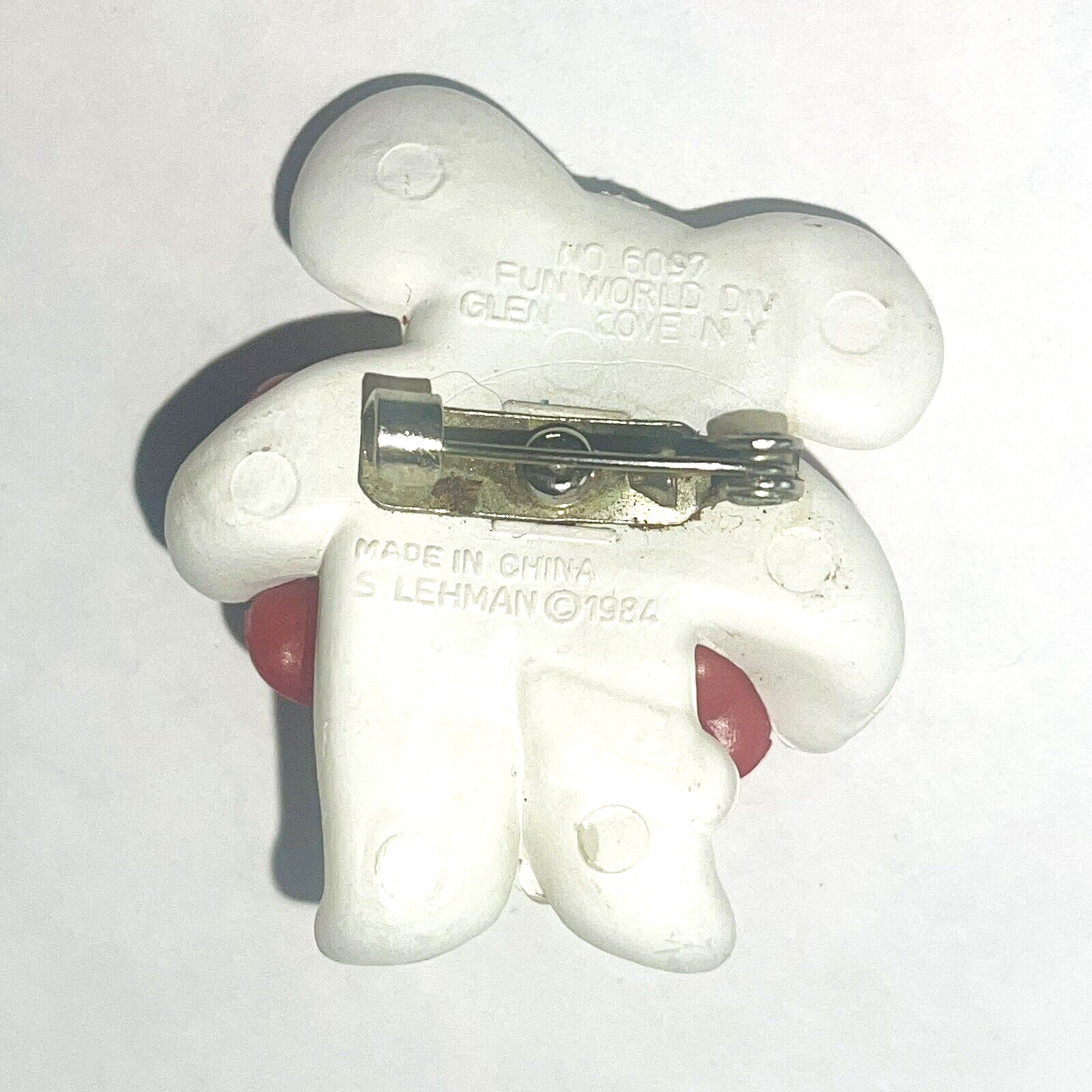 80s Brooch Lapel Pin Mouse Hearts Love Red White Pink Fun World 1984 Vintage
