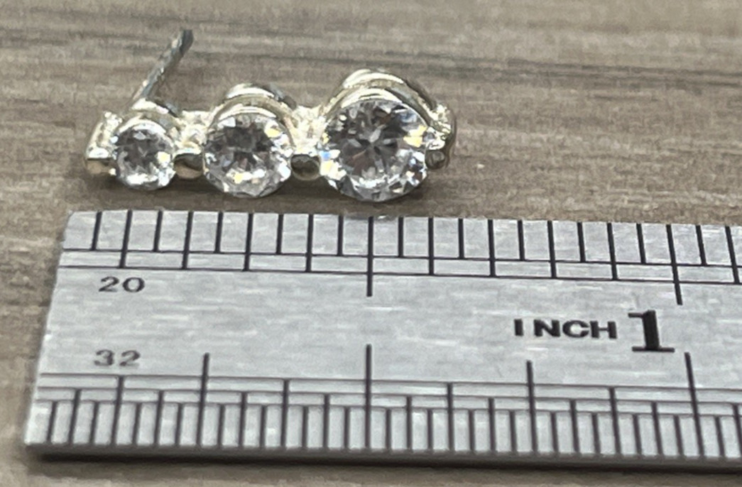 Vintage MO Sterling 925 Classic Elegant Dangle Drop Post Earrings Graduated CZ