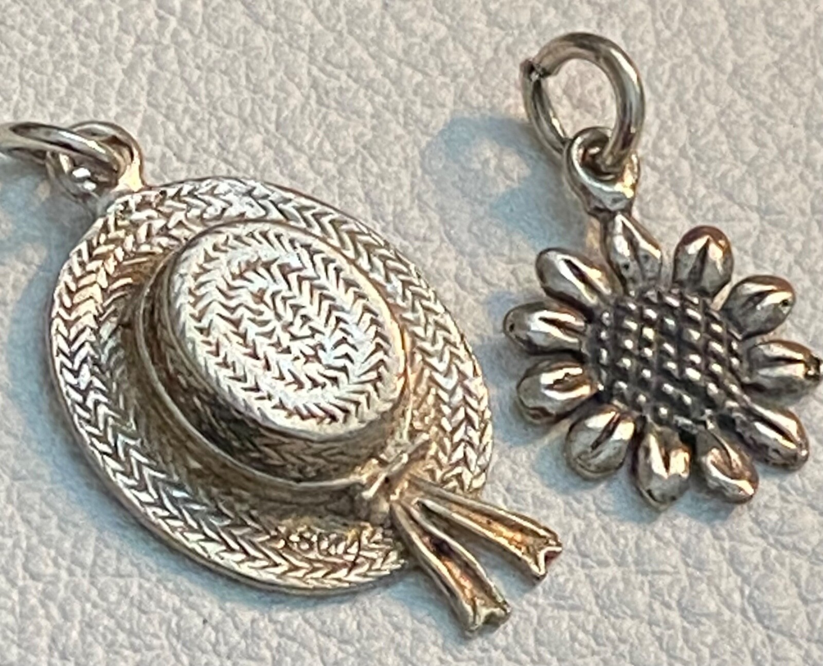 Vintage Sterling Silver Gardening Charms Straw Hat & Sunflower Spade Water Can