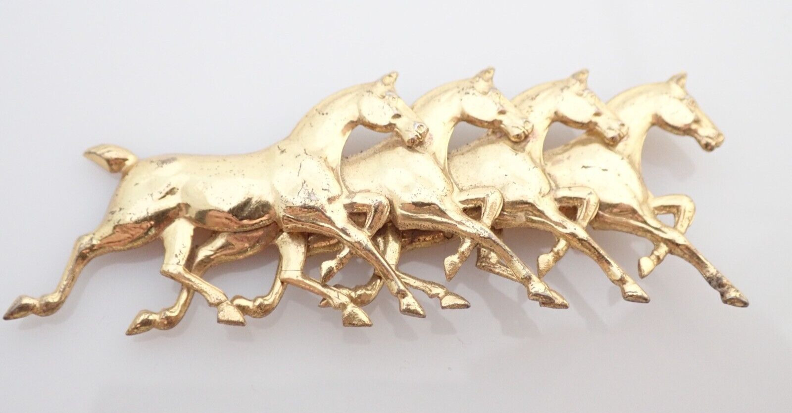Vintage Sterling Silver Vermeil Equestrian Horses 3″ Brooch Pin