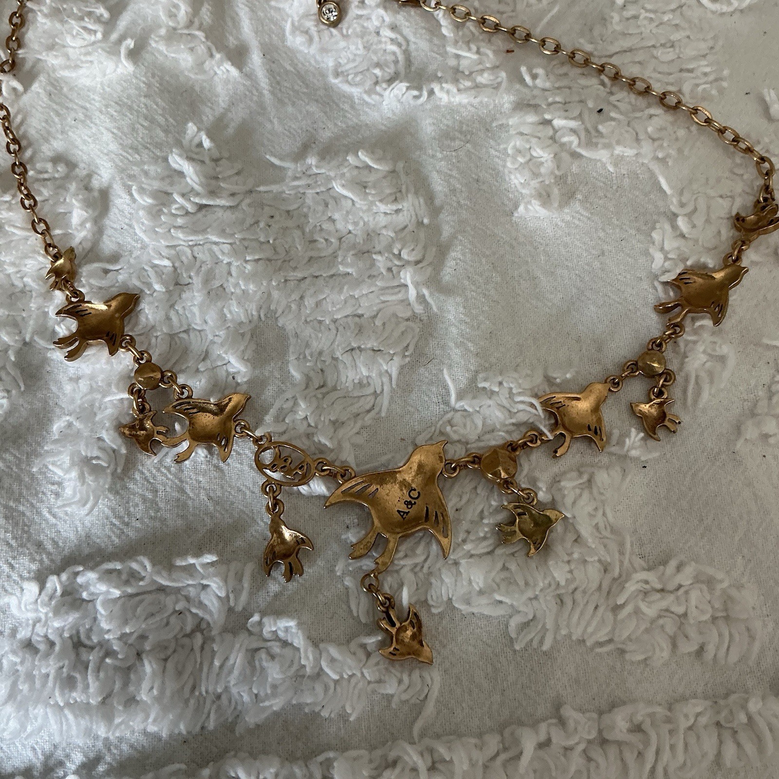 A&C Bird Escape In Flight French Necklace, Gold- Rare