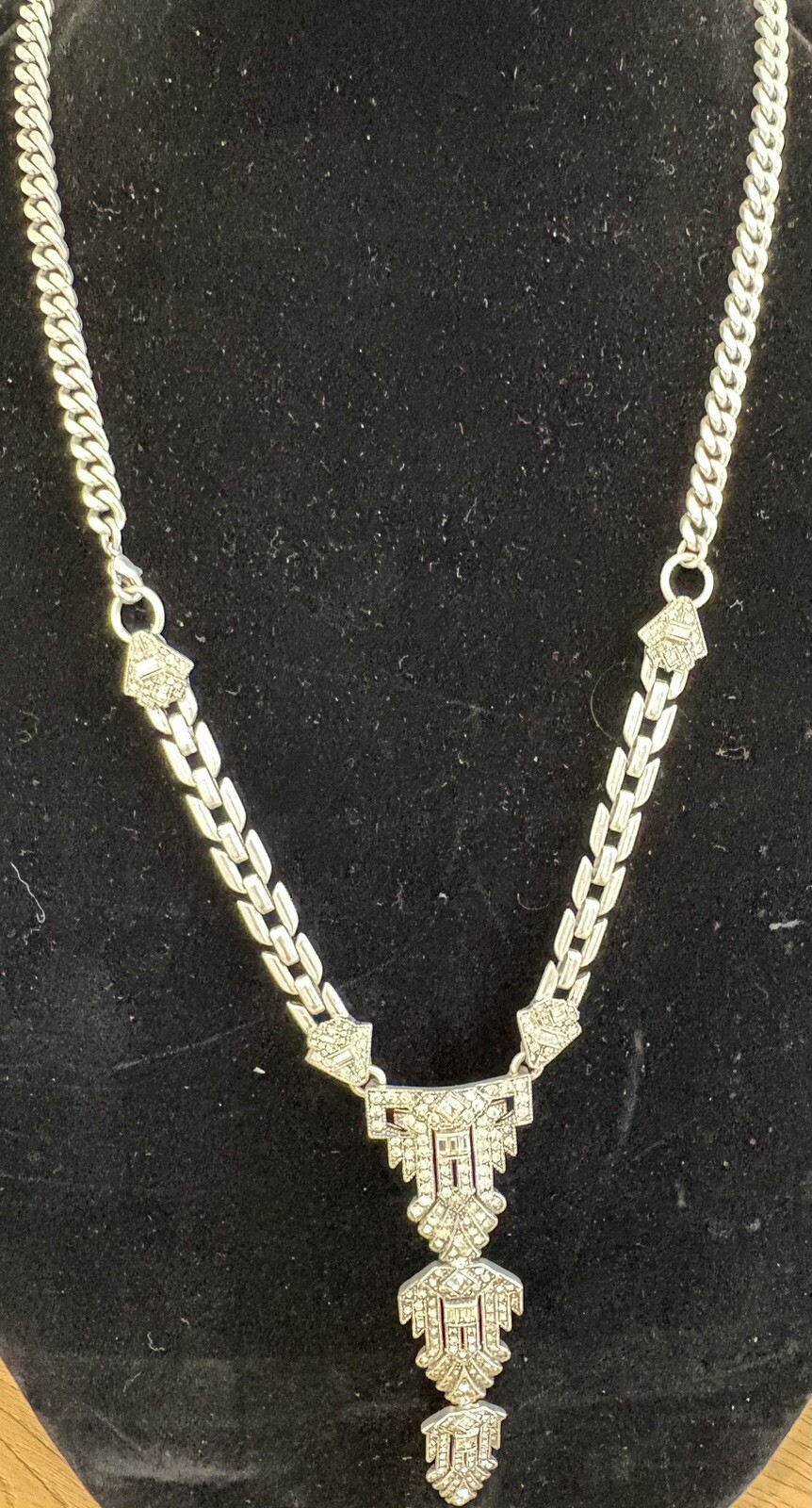 Stella & Dot Necklace Casablanca Rhinestone Silver Tone Convertible Pendant 18”