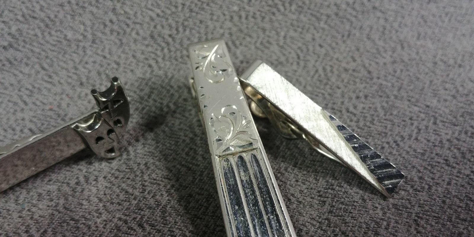 4 Tie Bar Clip Watch Chain Fob Marvel Sterling Silver Swank Comedy Tragedy Masks