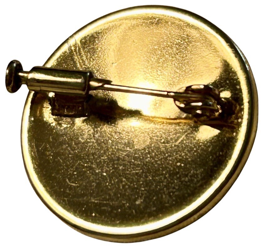 Damascene Brooch Stylized Center Black Enamel/Gold Trombone Clasp Excellent Cond
