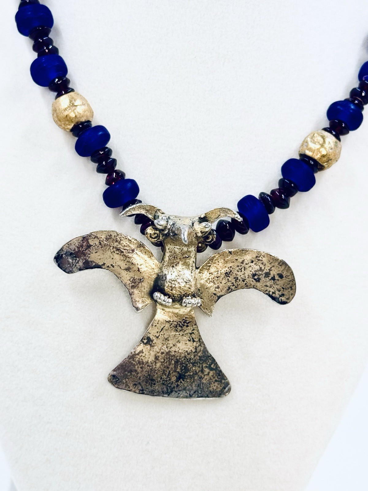 Vintage Alva Museum Reproduction Pre Columbian Lapis Lazuli Eagle Bird Necklace