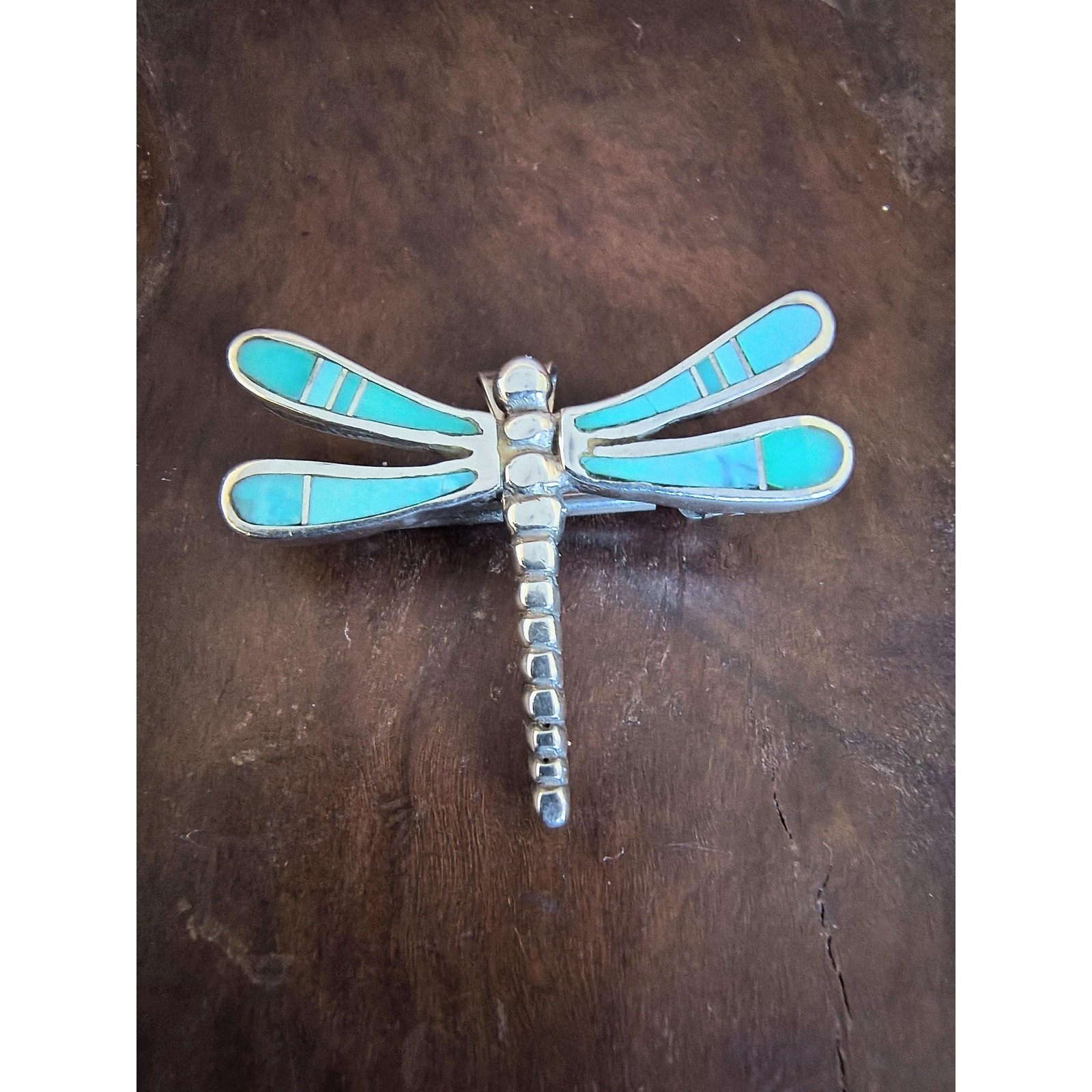 Sterling Turquoise Inlay Dragonfly Pendant Brooch Necklace Milor 925 Chain