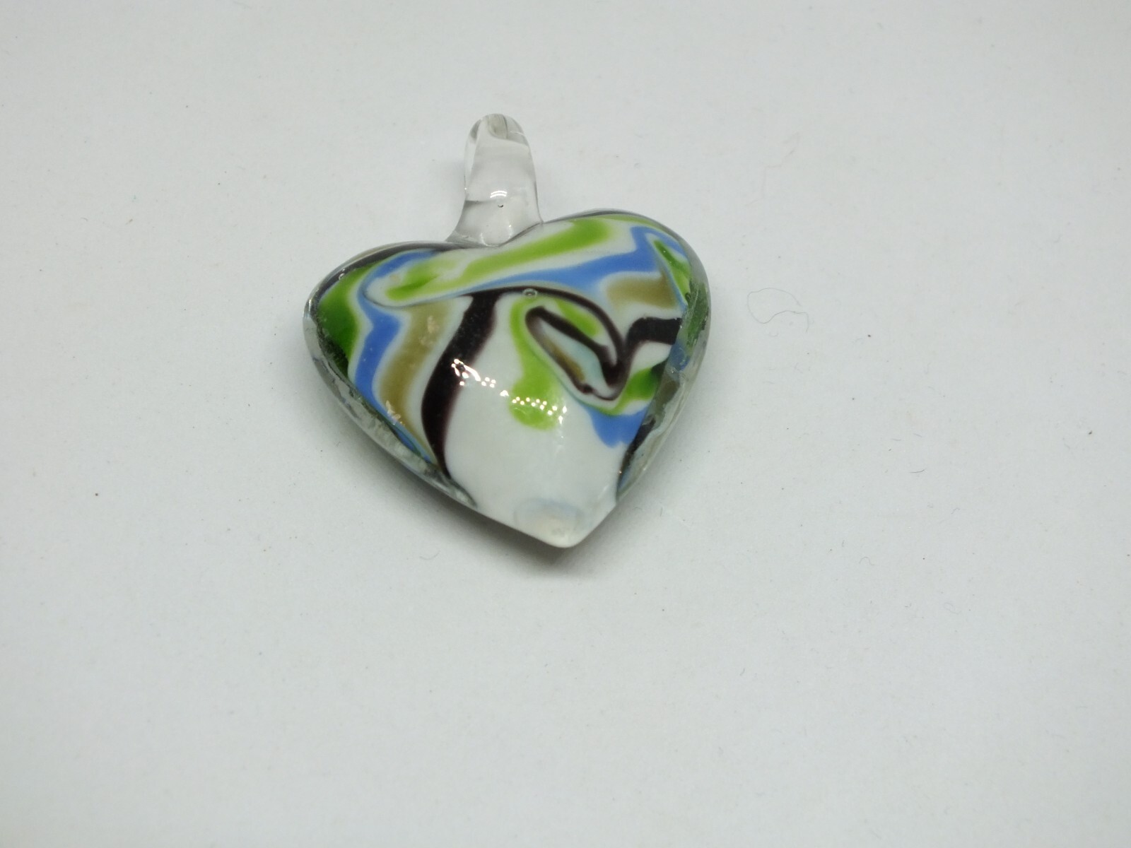 Collectible Pendant Resin Acrylic Blue Green White Brown 1 1/2 x 1 3/8″ Heart
