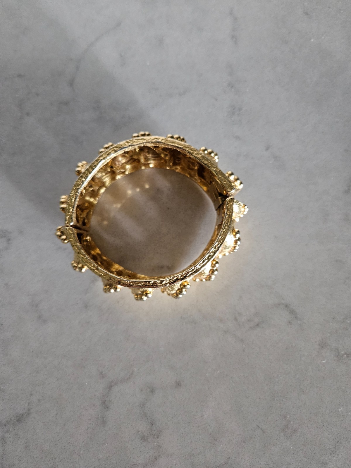 RARE AND VINTAGE KENNETH LANE GOLD BEADED SWIRLS HINGED CUFF BRACELET