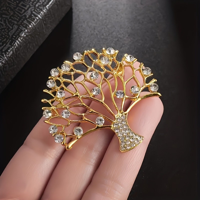 Fashion Tree of Life Brooch Pin with Rhinestone Elegant Alloy Wedding Party Gift