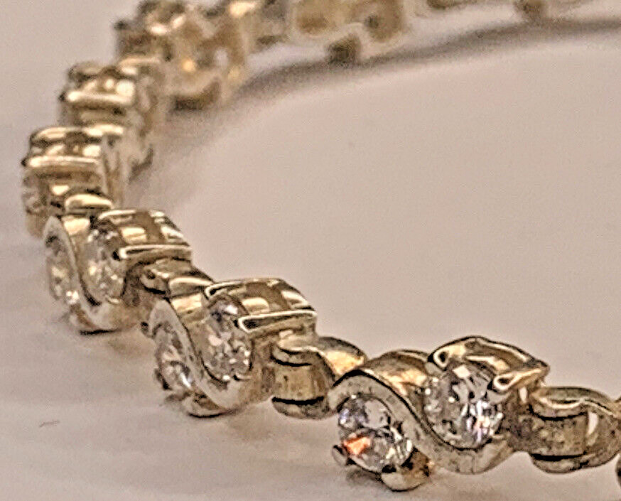 Gorgeous Vintage Sterling 925 Gold Wash Vermeil 35 White CZ Bracelet 7.25in 5mm