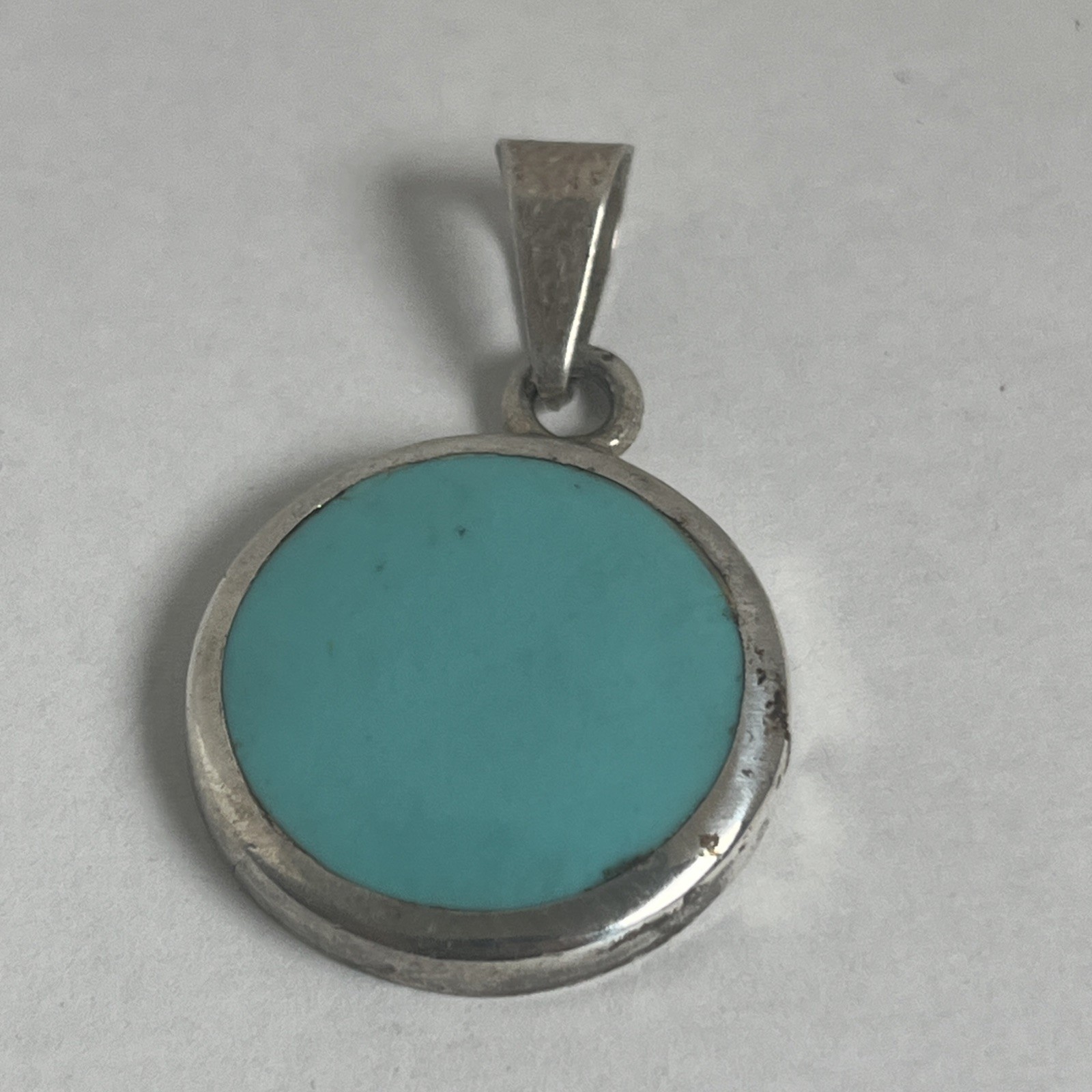 Vintage Sterling Silver ATI Mexico Turquoise Slide Pendant