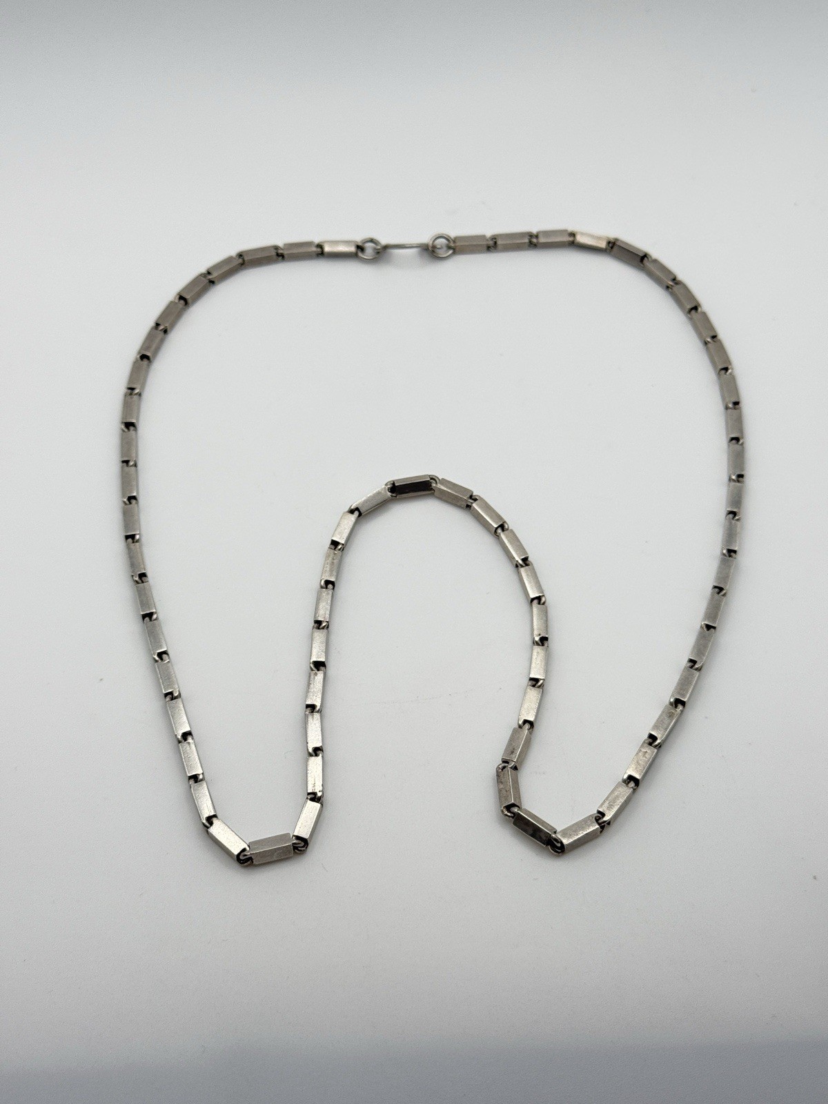 Vintage Heavy 925 Sterling Silver Modernist Bar Link Chain Necklace, 25 inch 33g