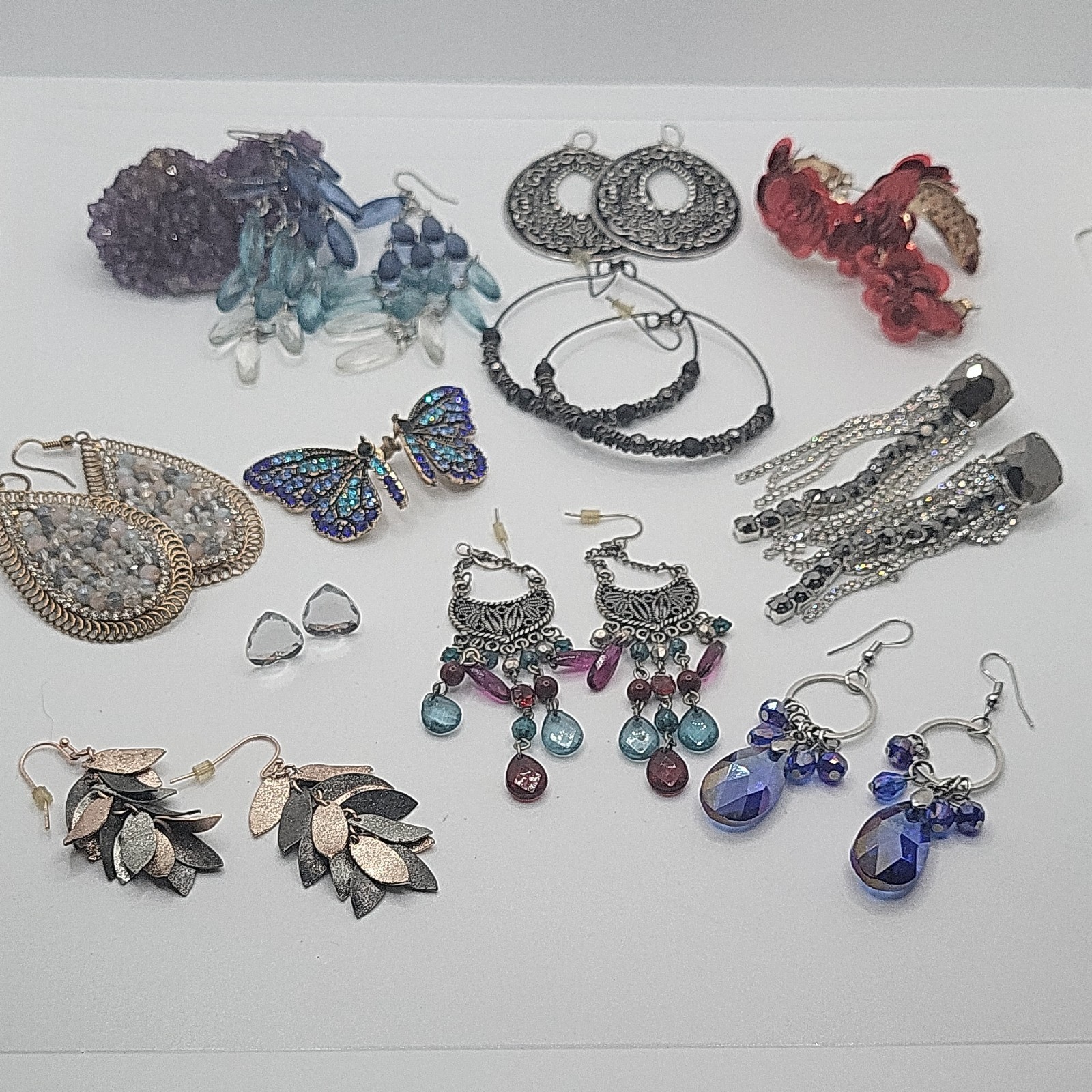 Vintage Costume Jewelry Lot 11 Pieces Earrings Multicolor Metal Crystal