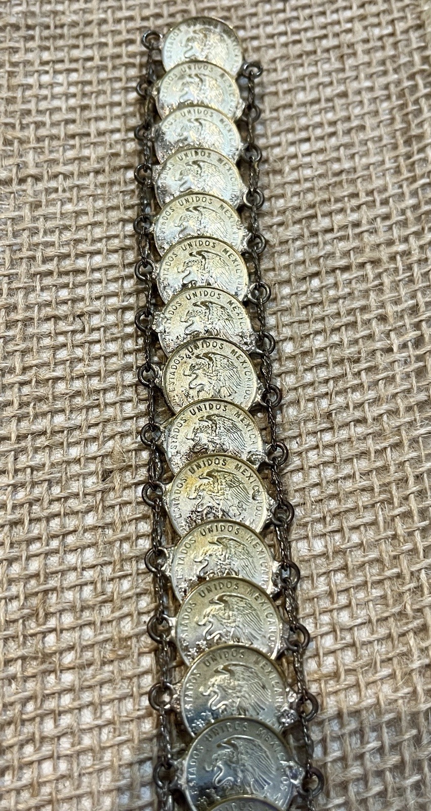 Vintage Mexican Coin Bracelet Centavos Coin Link Souvenir 8″ 1950s’ Retro
