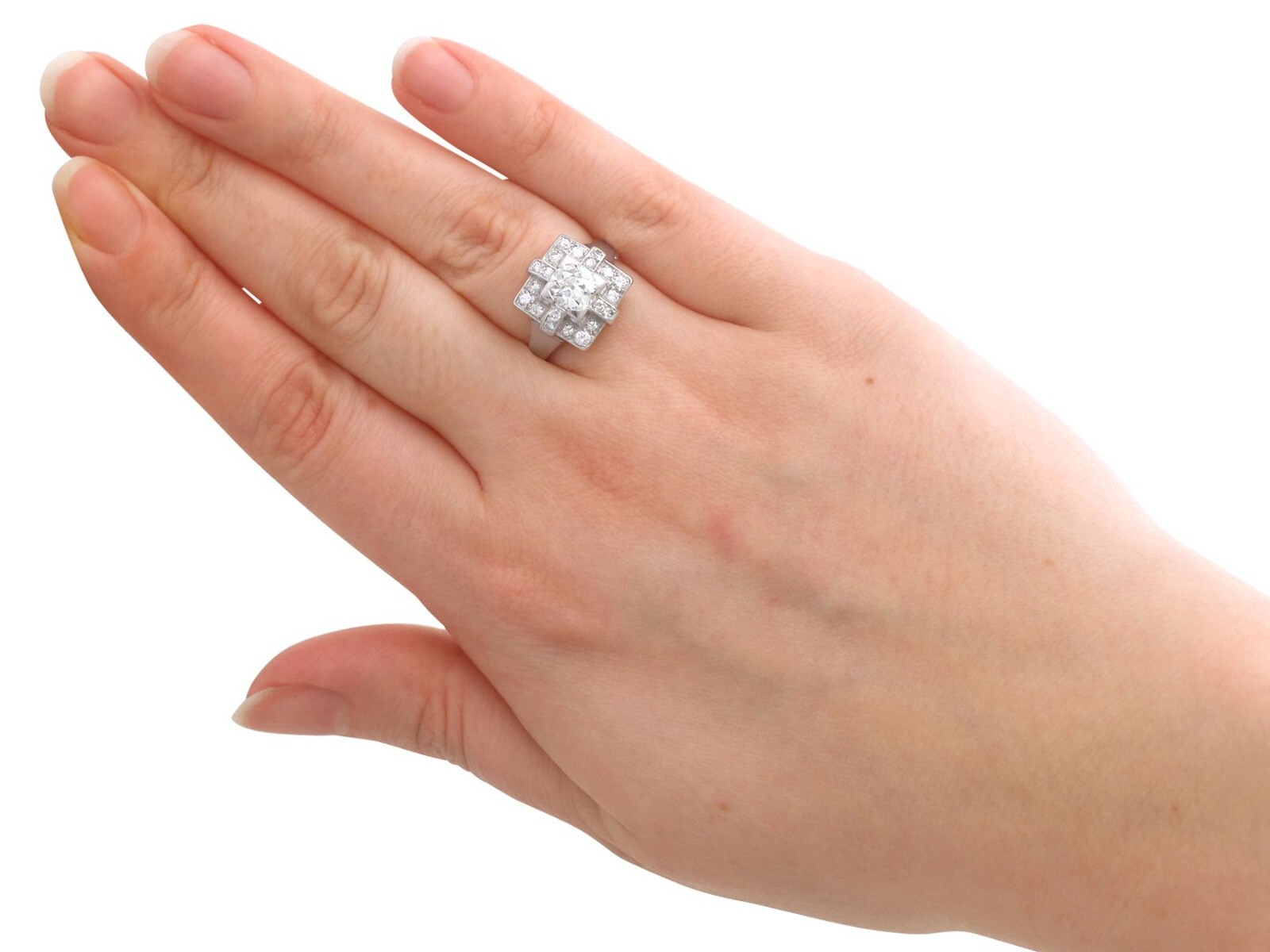 Vintage French 1.53 Ct Diamond and Platinum Dress Ring Art Deco 1940 Size 6.25