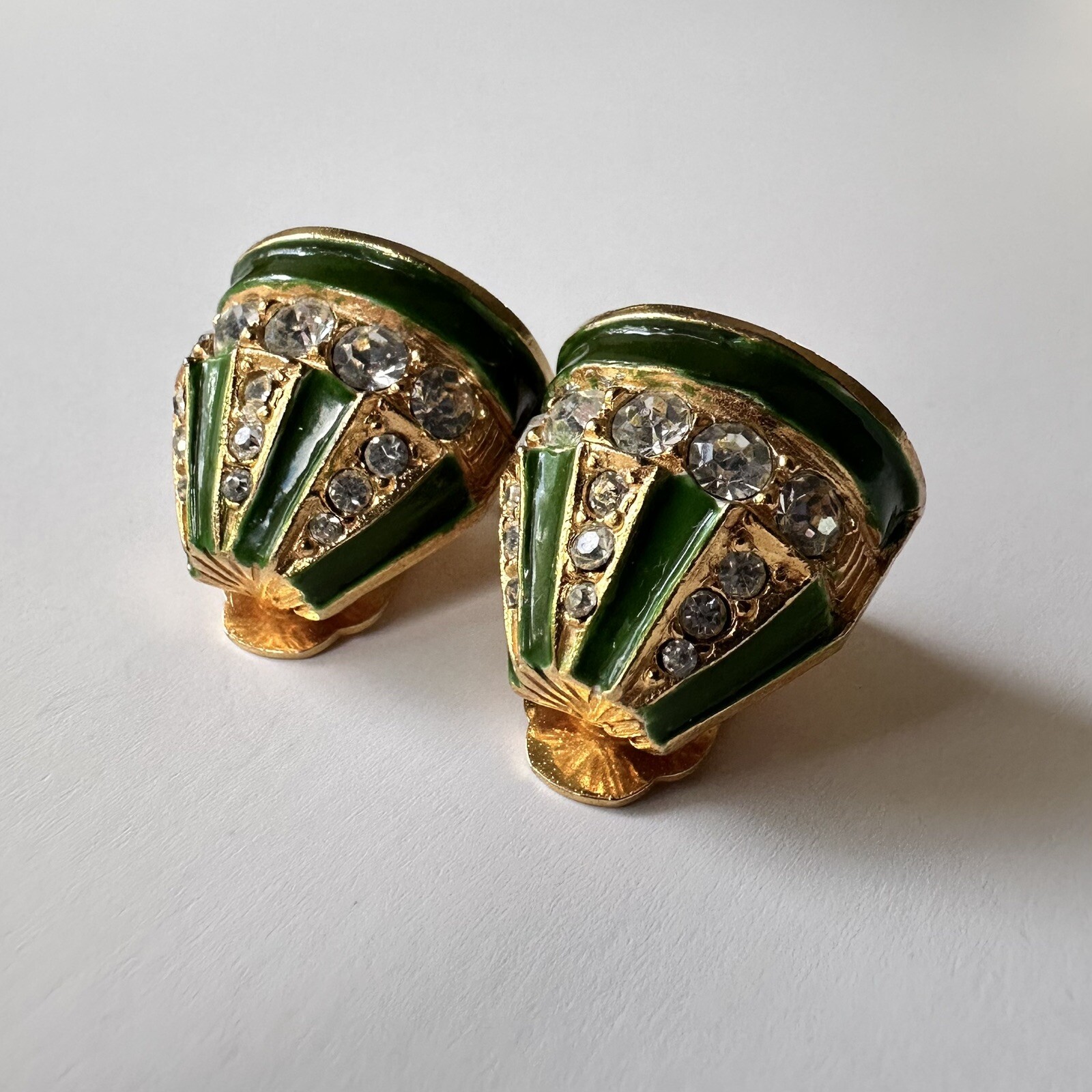 Vintage 1960s Kenneth Jay Lane Signed K.J.L. Gilt Enamel Rhinestone Earrings